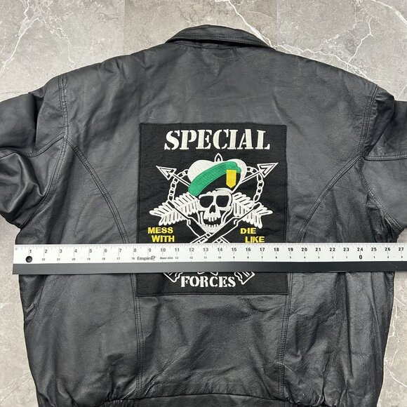 Special Forces Jacket Mens XL Leather Coat Military Patch Skull Green Beret - Picture 9 of 11